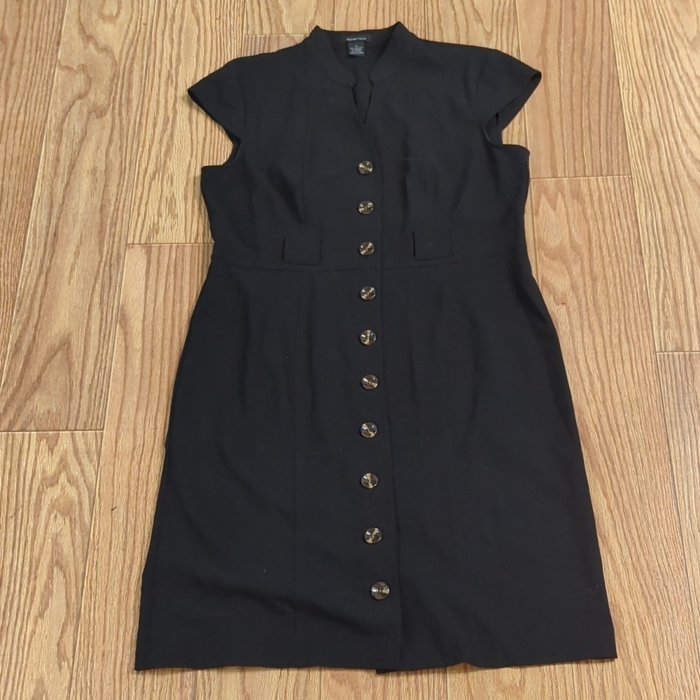 Black knee-length dress with v-neck, cap sleeve, stretch, Spense 14